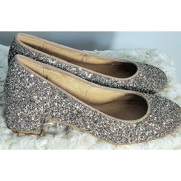 Old Navy Womens Silver Glitter Heels Size 7 Glam Holidays New Years Eve Boho - Picture 3 of 6
